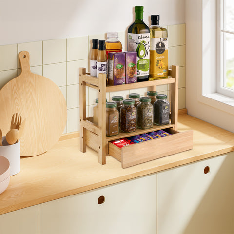 Bamboo Countertop Shelf with Drawer (2 Tier)