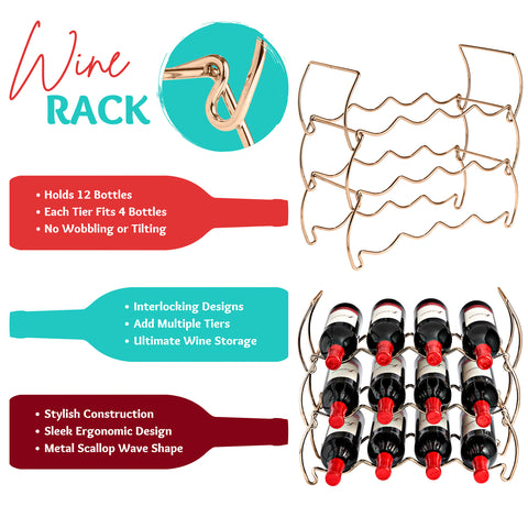 12 Bottle Metal Detachable Wine Rack (3 Tier)