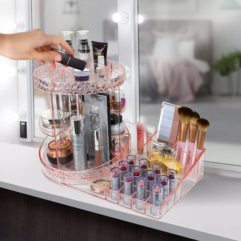 360Â° Makeup Organizer Carousel Tray Station