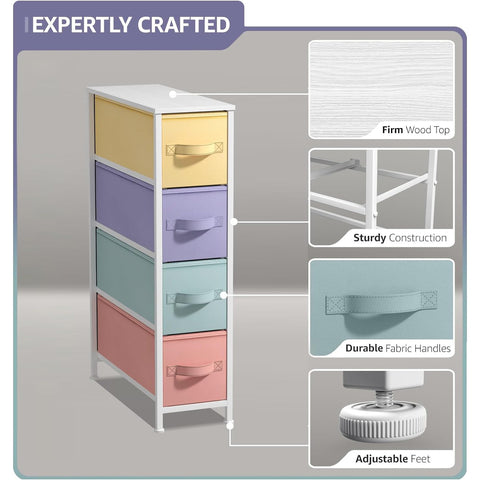 4-Drawer Narrow Storage Tower (Pastel Colors)