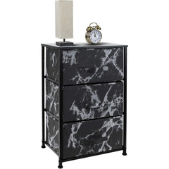 3 Drawers Nightstand Steel Frame Wood Top & Easy Pull-Out Foldable Fabric Bins, Freestanding