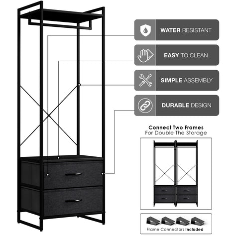 2 Drawer Tall Clothing Rack Storage