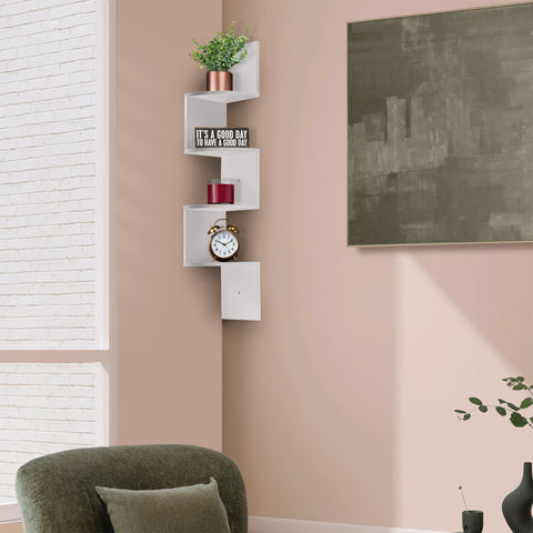 5-Tier Zig Zag Geometric Corner Wall Book Shelf Unit