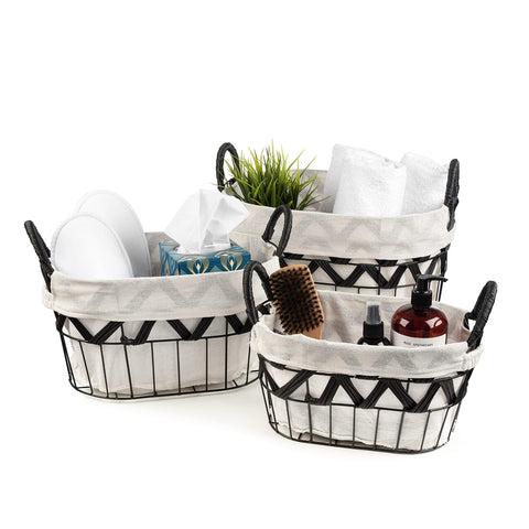 Chevron Wire Baskets with Liner (3 Pc)