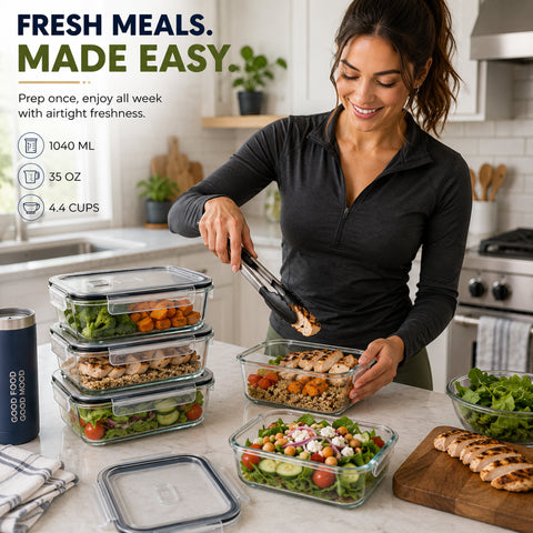 Glass Food Storage Containers with Lids and Vents