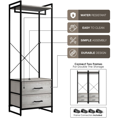 2 Drawer Tall Clothing Rack Storage