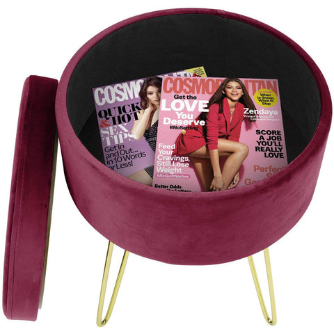 Velvet Footrest Storage with Gold Legs