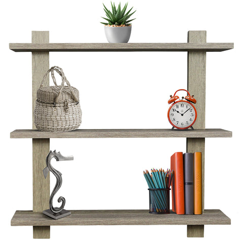 Asymmetric Wood Floating Shelf (3 Tier)