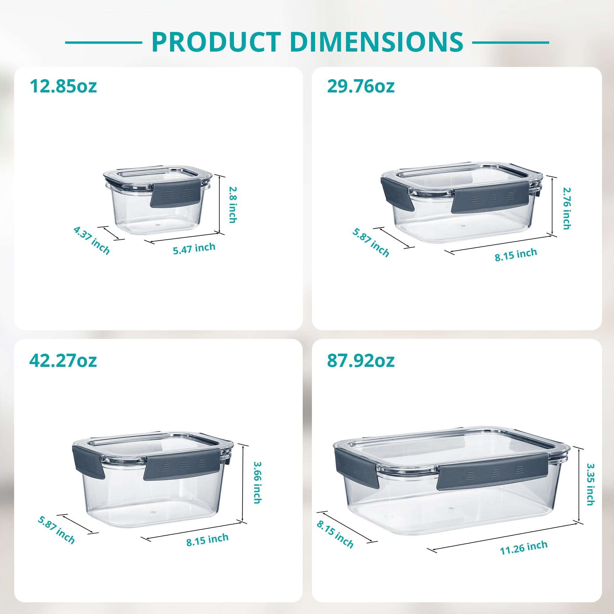 16 Piece Airtight Containers with Lids for kitchen storage refrigerator food storage leftovers fridge organizer vegetable storage tiffin box Storage with lid storage set storage bins Storage Bin storage baskets storage refrigerator storage plastic storage plastic Organization lunchbox Kitchen storage set  Kitchen organization Kitchen Accessories Gray box fruits storage Fridge Storage Fridge Bins Fridge and Pantry Organization freezer storage food storage Drawer Storage airtight storage acrylic storage