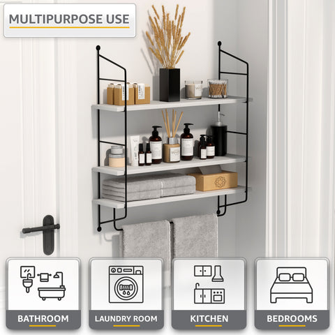 Floating Bathroom Shelf with Metal Brackets (3 Tier)