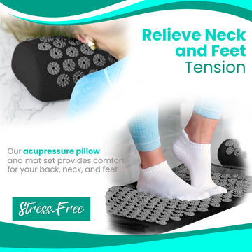 Acupressure Pillow & Mat Set - Sponge Massage Cushion For Muscle Pain & Headache Relief