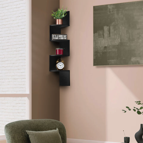 5-Tier Zig Zag Geometric Corner Wall Book Shelf Unit
