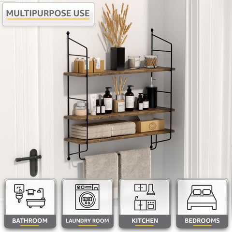 Floating Bathroom Shelf with Metal Brackets (3 Tier)