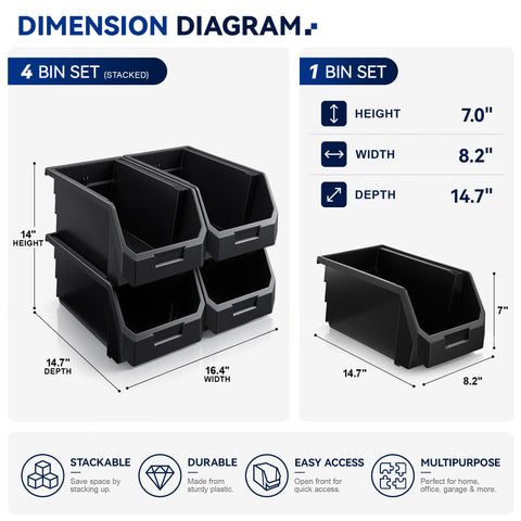 Large Open Front Stackable Clothing Storage Bin