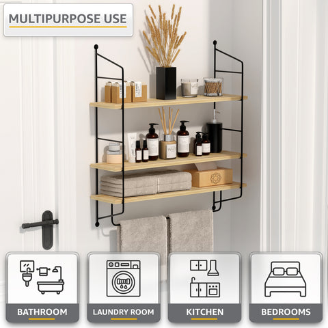 Floating Bathroom Shelf with Metal Brackets (3 Tier)