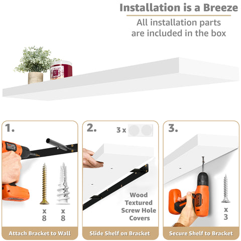 55-Inch Extra Long Floating Shelves (Set of 3)