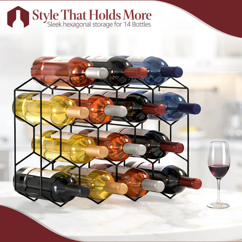 Stackable 14 Bottle Honeycomb Metal Wine Rack