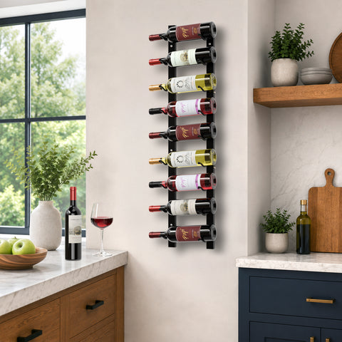 9-Tier, Single Row Wall Mounted Wine Rack