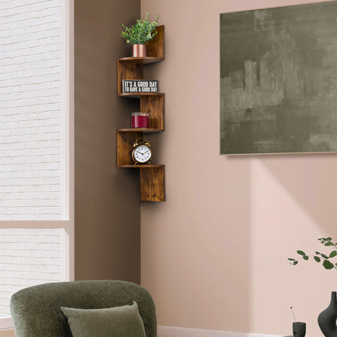 5-Tier Zig Zag Geometric Corner Wall Book Shelf Unit