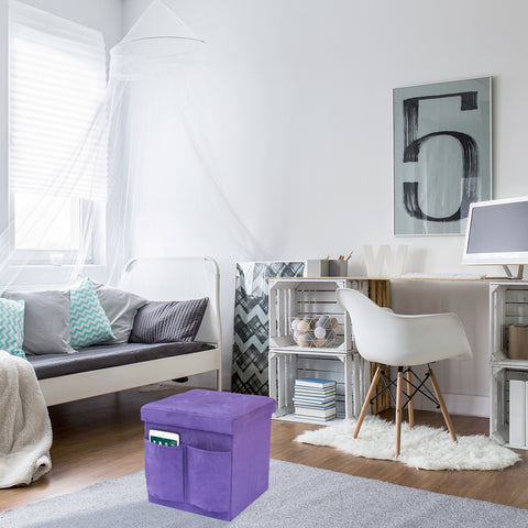 Faux Suede Storage Ottoman Cube with Pockets