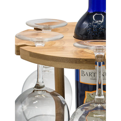 4 Glass and Bottle Bamboo Wine Stemware Rack