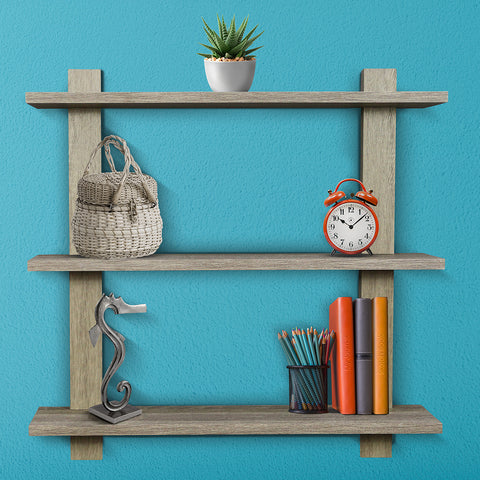 Asymmetric Wood Floating Shelf (3 Tier)