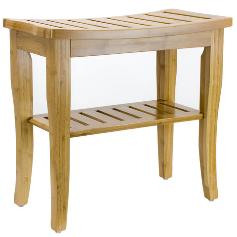 Bamboo Bench Stool with Shelf