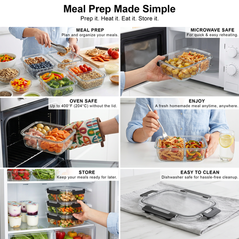 5-Pack 2-Compartment Food Storage Containers with Lids