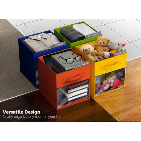 11" Cube Storage Bins with Window (6 Pack, Multi-Colored)