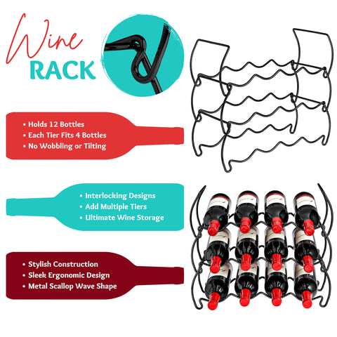 12 Bottle Metal Detachable Wine Rack (3 Tier)