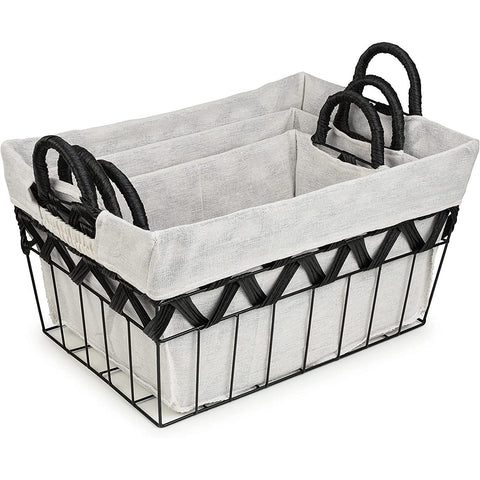 Chevron Wire Baskets with Liner (3 Pc)