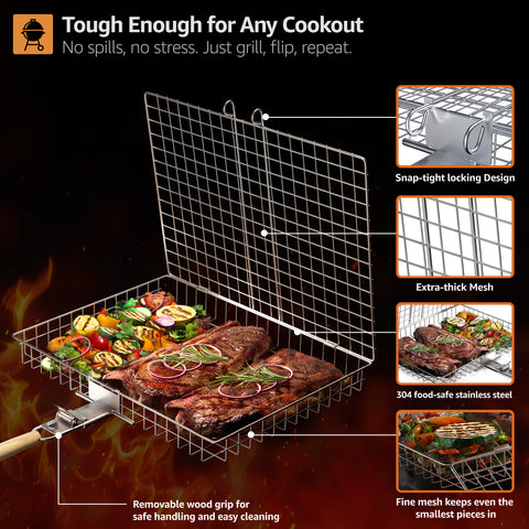 Large Stainless Steel Barbecue Grilling Basket