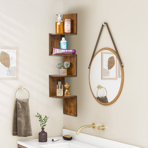 5-Tier Zig Zag Geometric Corner Wall Book Shelf Unit