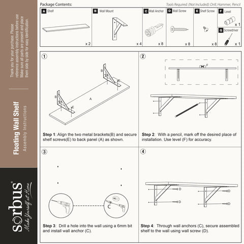 Wall Shelves with Metal Bracket (Set of 2)