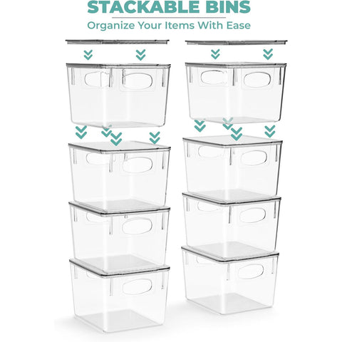 Plastic Container Bins with Lids Set