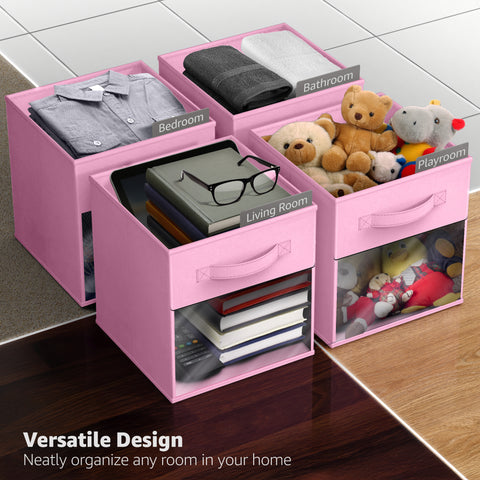 13" Large Cube Storage Bins with Window (6 Pack, Pastel)