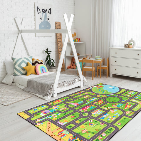 City Streets Car Road Map Kids Play Mat (L, XL)
