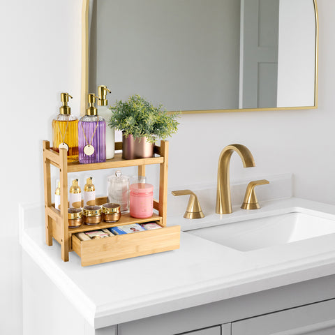 Bamboo Countertop Shelf with Drawer (2 Tier)