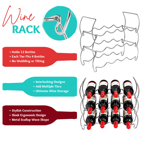 12 Bottle Metal Detachable Wine Rack (3 Tier)