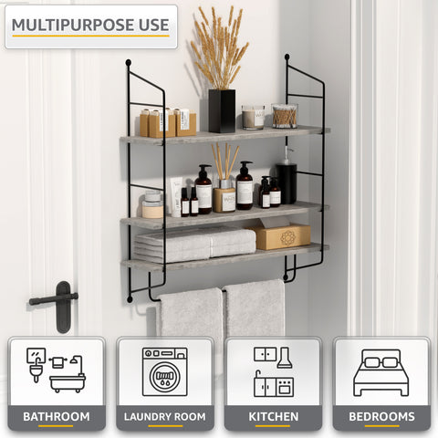 Floating Bathroom Shelf with Metal Brackets (3 Tier)