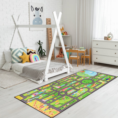City Streets Car Road Map Kids Play Mat (L, XL)