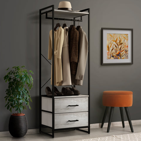 2 Drawer Tall Clothing Rack Storage