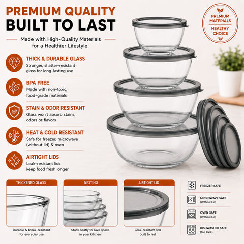 Glass Bowl Set with Airtight Lids