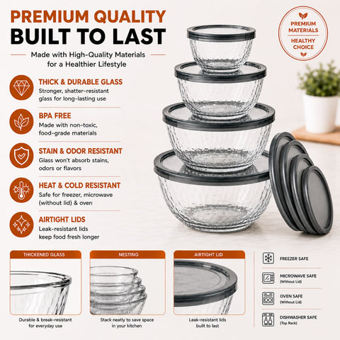 Glass Bowl Set with Airtight Lids