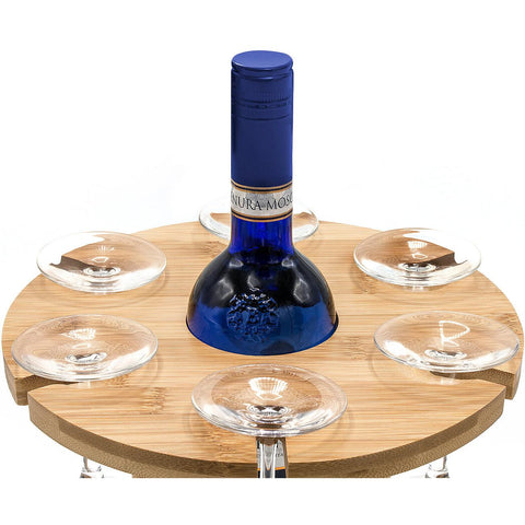 4 Glass and Bottle Bamboo Wine Stemware Rack