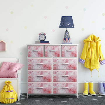 pink 9 drawer dresser Bigleap 9 Drawers Dresser for Bedroom, Fabric Dresser with Sturdy Steel Frame, Wooden Top & Easy Pull Fabric Bins,Pink
