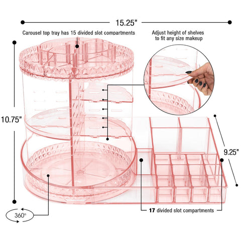 360Â° Makeup Organizer Carousel Tray Station