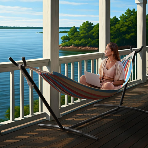 Double Hammock with Steel Stand