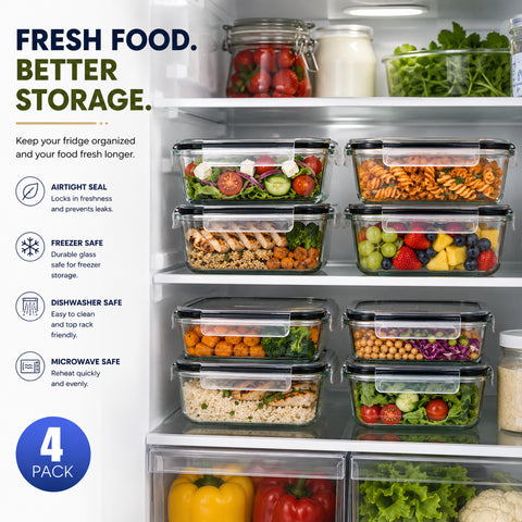 Glass Food Storage Containers with Lids and Vents