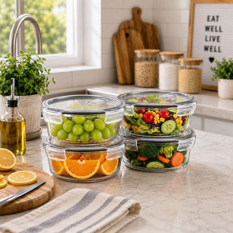 Round Glass Food Storage Containers with Lids